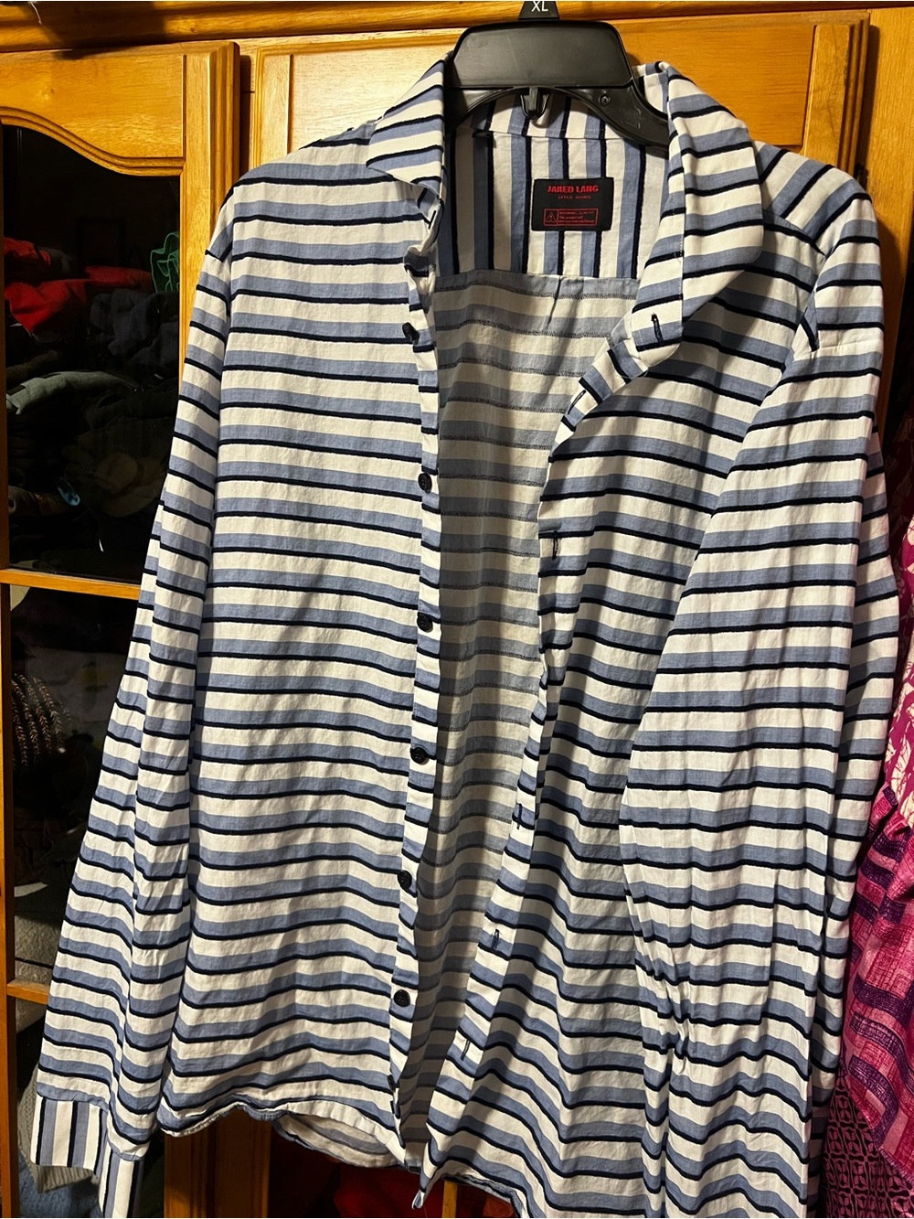 Jared Lang Navy & Light Blue Striped Button-Down Shirt